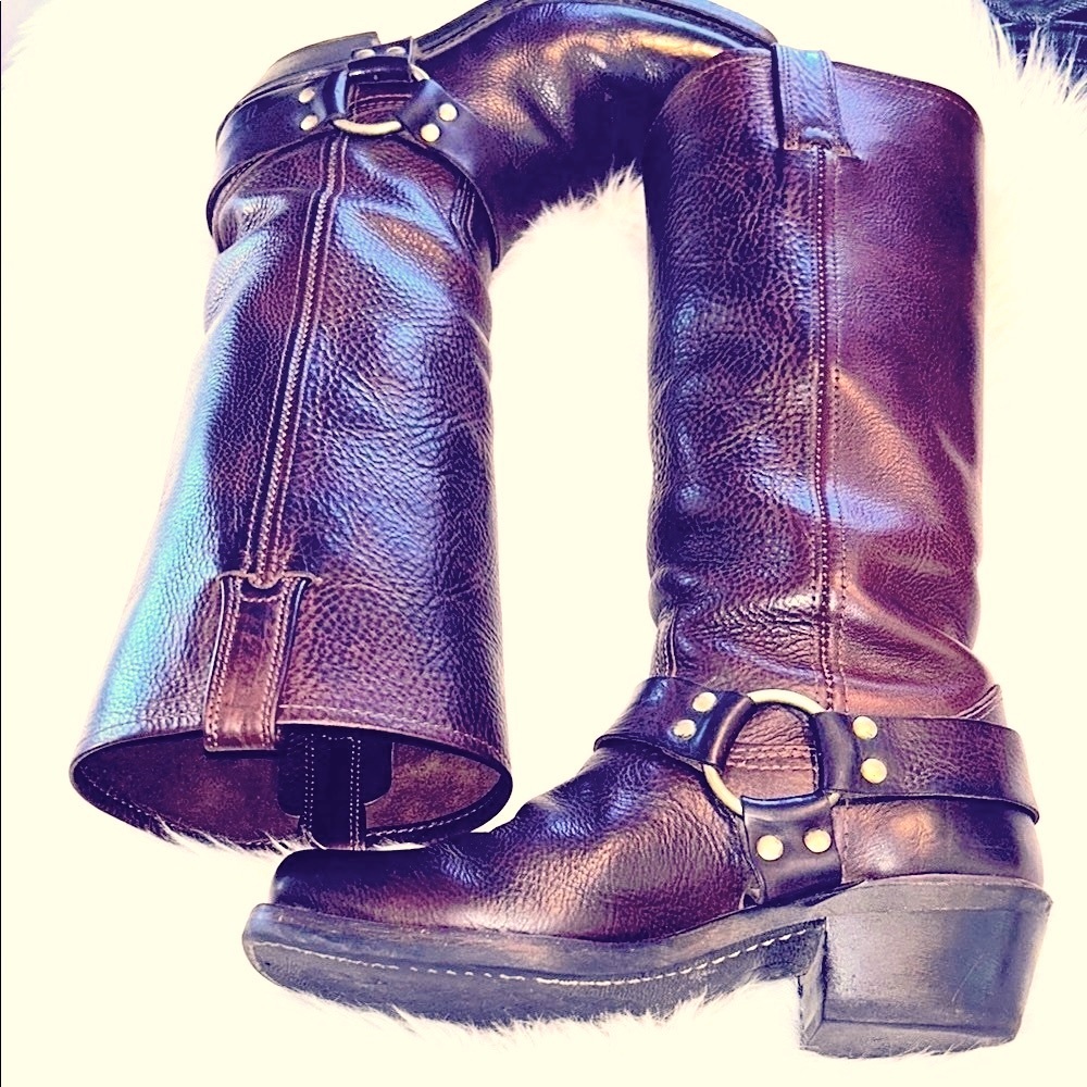FRYE Harness Moto Brown Leather Classic Boots - Picture 3 of 16